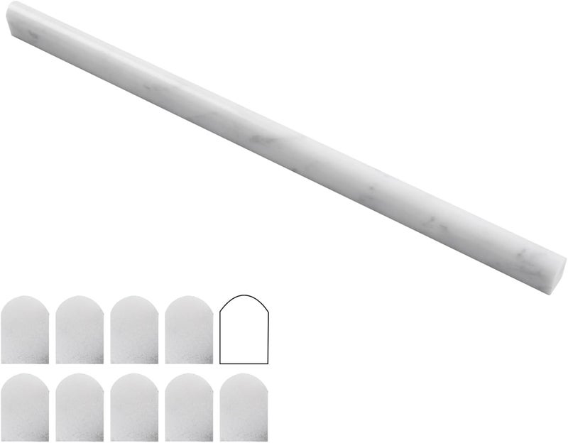 Lovdeco Carrara White 1/2" X 12" Marble Pencil Liner Tile, Edge Trim Molding for Shower and Backsplash, Bullnose Tile Trim Polished, 10 Pcs/Box - Image 1